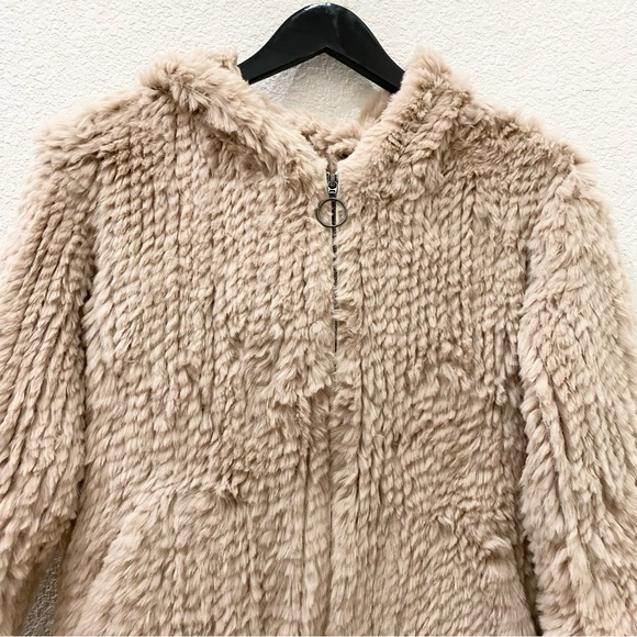 ADRIENNE LANDAU Real Rabbit Fur Beige Mid-length Full Zip Hooded Coat Size S - Picture 10 of 16